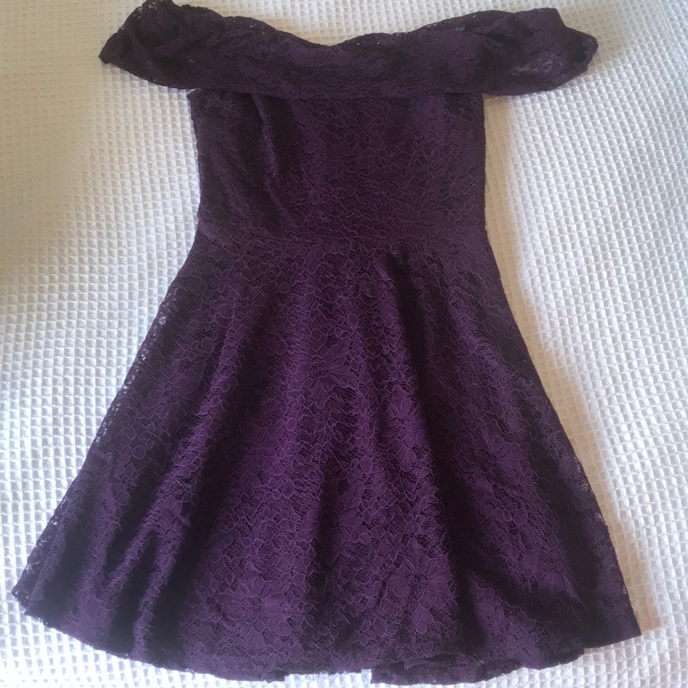 Purple off the shoulder lace dress